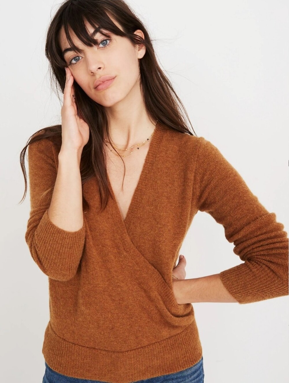 Madewell Brown Alpaca Merino Wool Draped Wrap Sweater Size S Oversized Look
